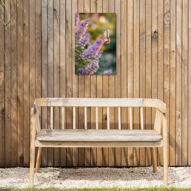 Sierlijke - Vlinder - Paarse - Bloemen Tuinposter op houten frame 2 cm dik klein -sfeer4
