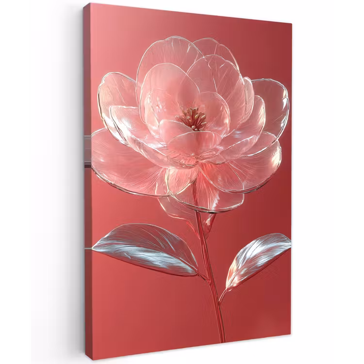 Sierlijk - Bloem - Roze - Glazen Tuinposter op houten frame 2 cm dik klein -3d