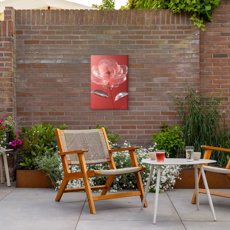 Sierlijk - Bloem - Roze - Glazen Tuinposter op houten frame 2 cm dik klein -sfeer3