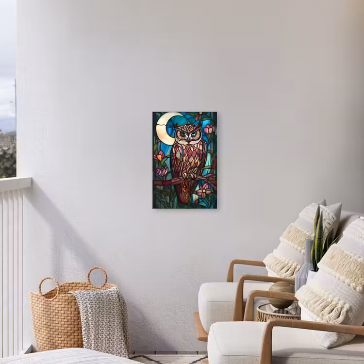 Uil - Mozaïek - Maan - Nacht Tuinposter op houten frame 2 cm dik klein -sfeer1