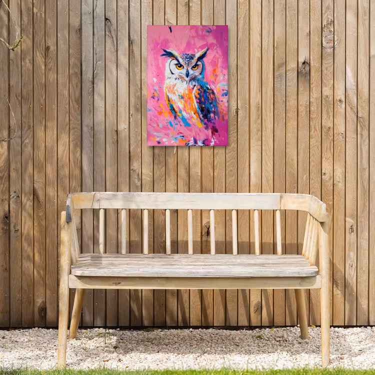 Uil - Roze - Blauw - Verf - Abstract Tuinposter op houten frame 2 cm dik klein -sfeer4