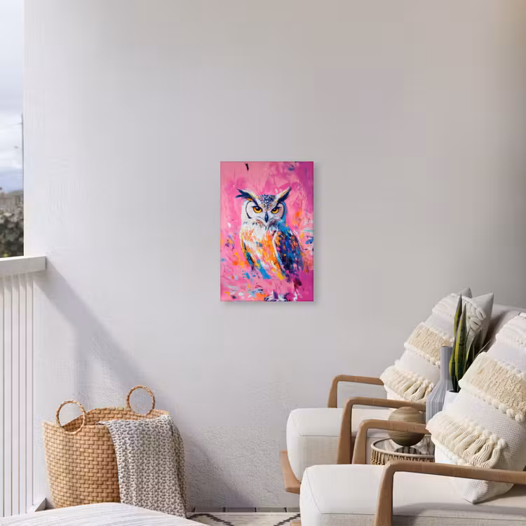 Uil - Roze - Blauw - Verf - Abstract Tuinposter op houten frame 2 cm dik klein -sfeer1