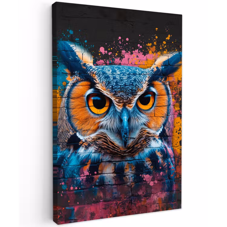 Uil met Intense Blik Tuinposter op houten frame 2 cm dik klein -3d