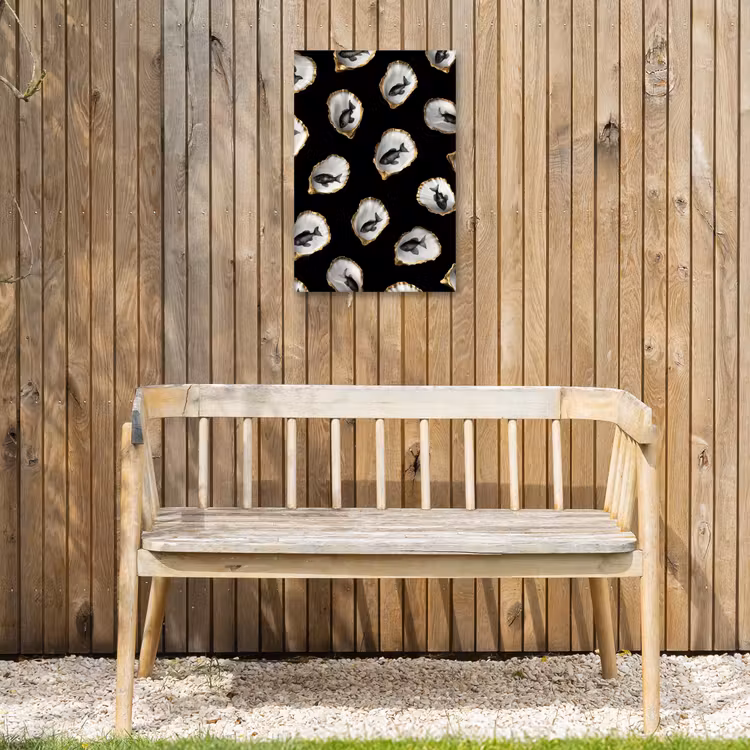 Oesters - Zwart - Vissen - Goud Tuinposter op houten frame 2 cm dik klein -sfeer4