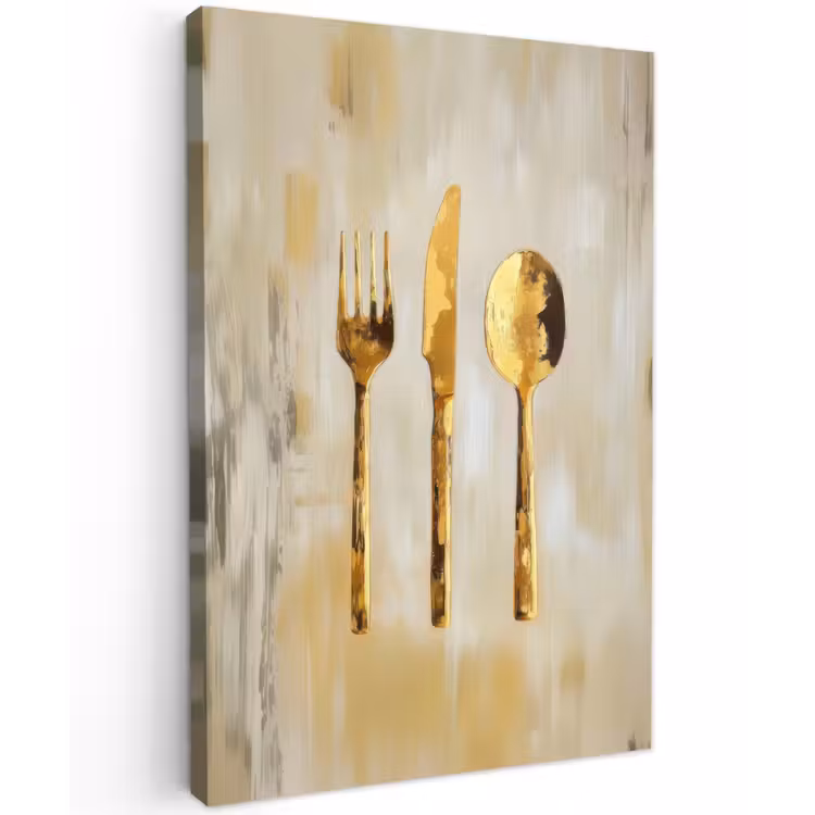 Verf - Goud - Bestek Tuinposter op houten frame 2 cm dik klein -3d