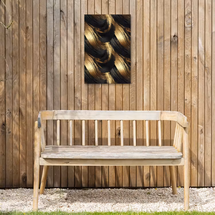 Verfstreken - Abstract - Goud - Zwart Tuinposter op houten frame 2 cm dik klein 841 -sfeer4