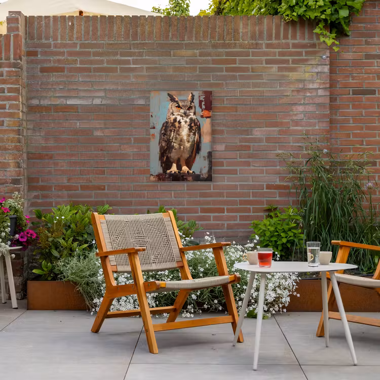 Geschilderd - Abstract - Uil - Bruin Tuinposter op houten frame 2 cm dik klein -sfeer3
