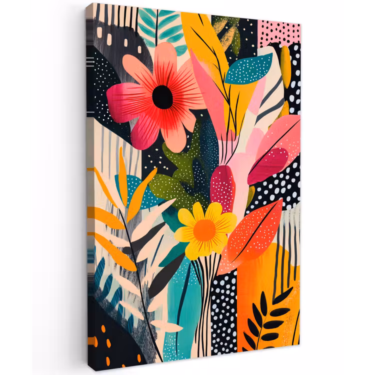 Schilderij - Abstract - Bloemen - Roze Tuinposter op houten frame 2 cm dik klein -3d