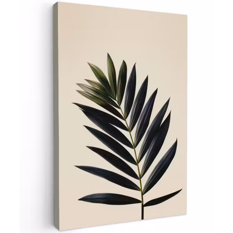 Palmblad - Donkere bladen - Subtiel Tuinposter op houten frame 2 cm dik klein -3d