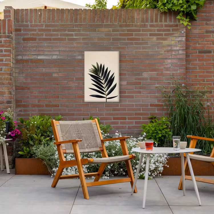 Palmblad - Donkere bladen - Subtiel Tuinposter op houten frame 2 cm dik klein -sfeer3
