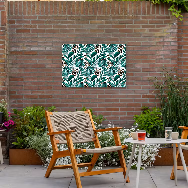 Palmblad - Panterprint - Tropical Tuinposter op houten frame 2 cm dik middel -sfeer3
