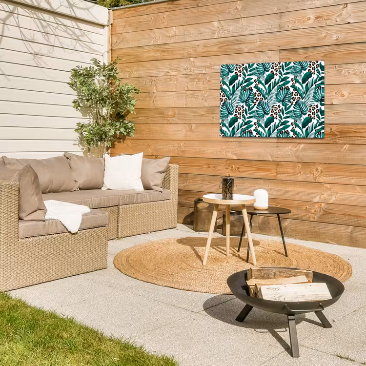 Palmblad - Panterprint - Tropical Tuinposter op houten frame 2 cm dik middel -sfeer2