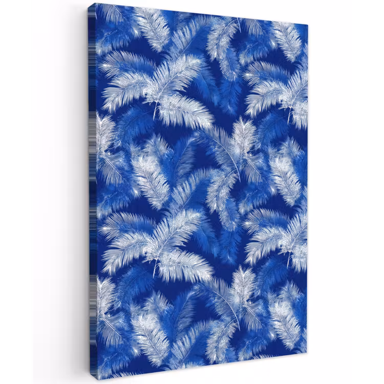 Palmblad - Patroon - Blauw Tuinposter op houten frame 2 cm dik klein 841 -3d