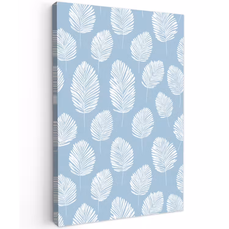 Palmbladeren - Naadloos - Patroon - Pastelblauw Tuinposter op houten frame 2 cm dik klein 841 -3d