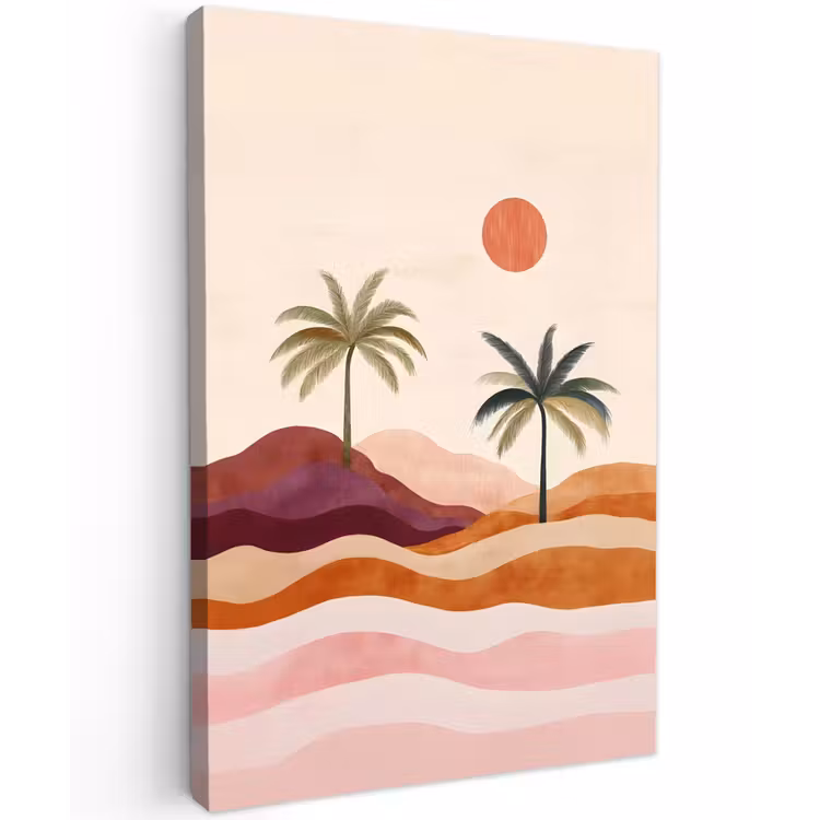 Palmbomen - Abstract - Zon - Heuvels Tuinposter op houten frame 2 cm dik klein -3d