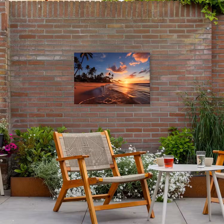 Palmbomen bij Zonsondergang Tuinposter op houten frame 2 cm dik middel -sfeer3