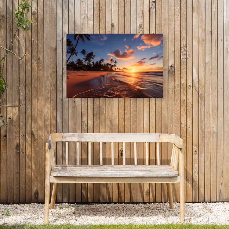 Palmbomen bij Zonsondergang Tuinposter op houten frame 2 cm dik middel -sfeer4