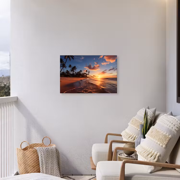 Palmbomen bij Zonsondergang Tuinposter op houten frame 2 cm dik middel -sfeer1