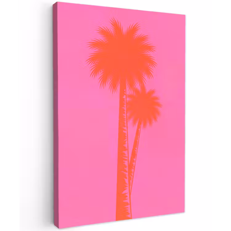 Palmbomen - Modern - Roze Tuinposter op houten frame 2 cm dik klein -3d