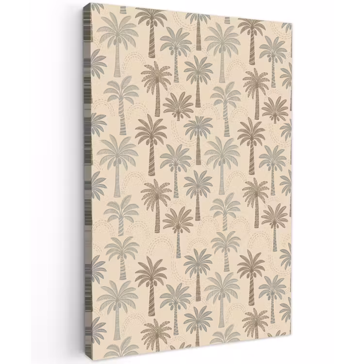 Palmbomen - Patroon - Tropisch - Beige Tuinposter op houten frame 2 cm dik klein -3d