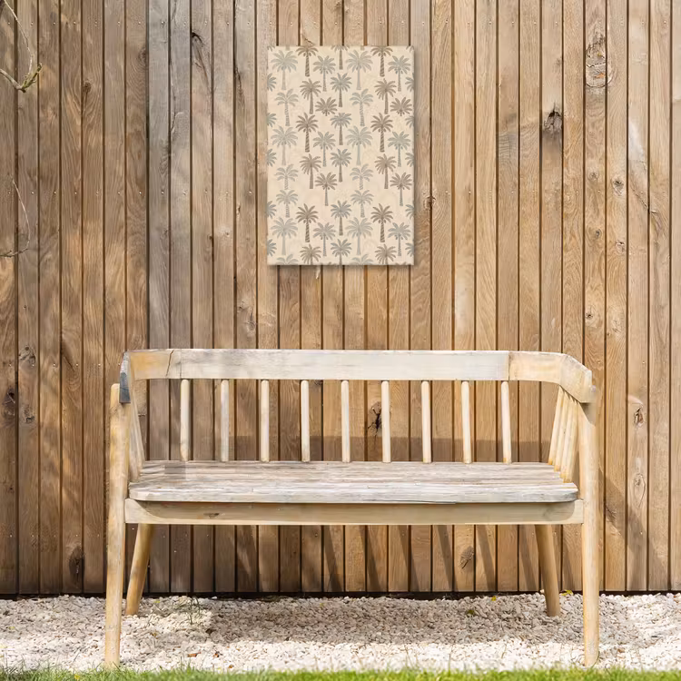 Palmbomen - Patroon - Tropisch - Beige Tuinposter op houten frame 2 cm dik klein -sfeer4