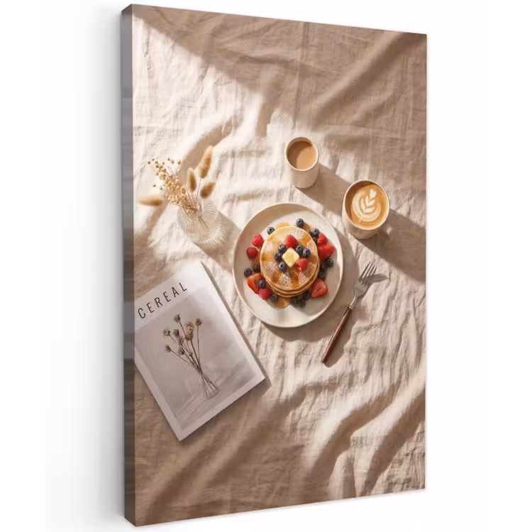 Pannenkoeken - Bessen - Ontbijt - Modern - Beige Tuinposter op houten frame 2 cm dik klein -3d