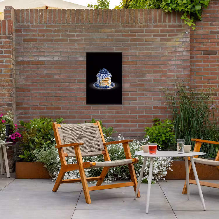 Pannenkoeken - Blauwe Bessen - Bord Tuinposter op houten frame 2 cm dik klein -sfeer3