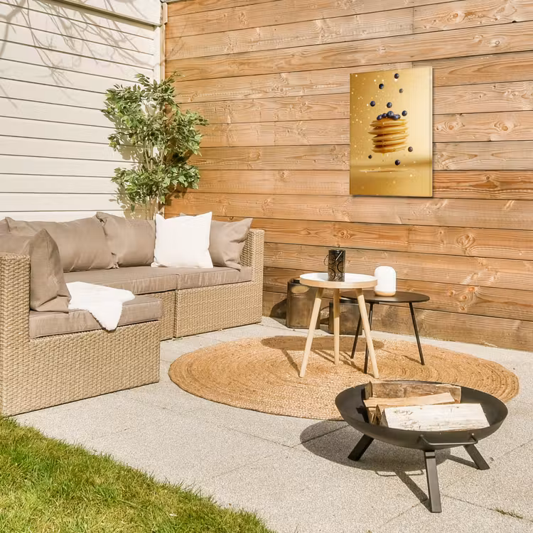 Pannenkoeken - Eten - Honing - Geel Tuinposter op houten frame 2 cm dik klein -sfeer2