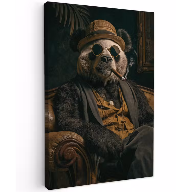 Panda - Hoed - Bril - Pak Tuinposter op houten frame 2 cm dik klein -3d