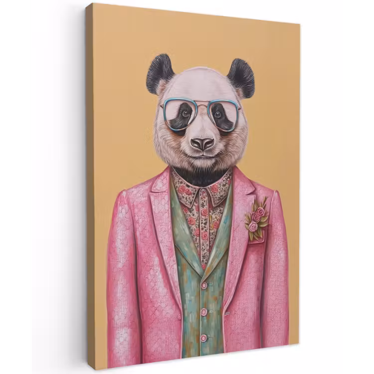 Panda - Pak - Zonnebril - Blauw Tuinposter op houten frame 2 cm dik klein -3d