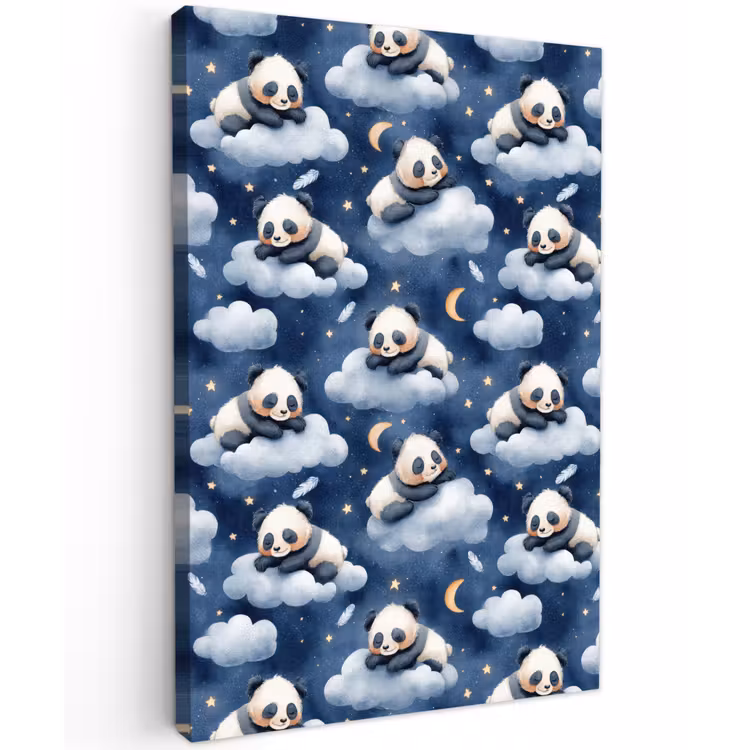 Panda's - Slapen - Blauw Tuinposter op houten frame 2 cm dik klein 841 -3d