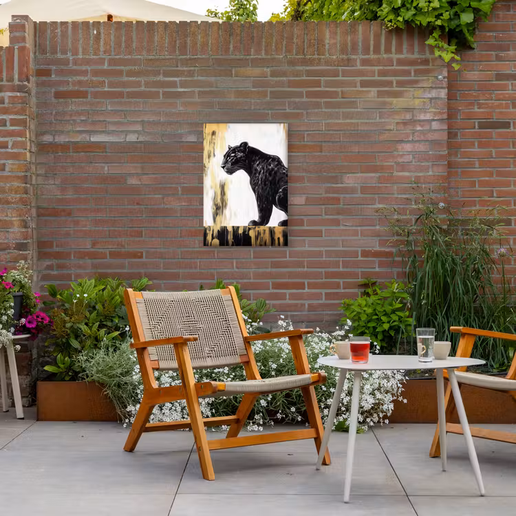 Panter - Zwart - Abstract - Goud Tuinposter op houten frame 2 cm dik klein -sfeer3