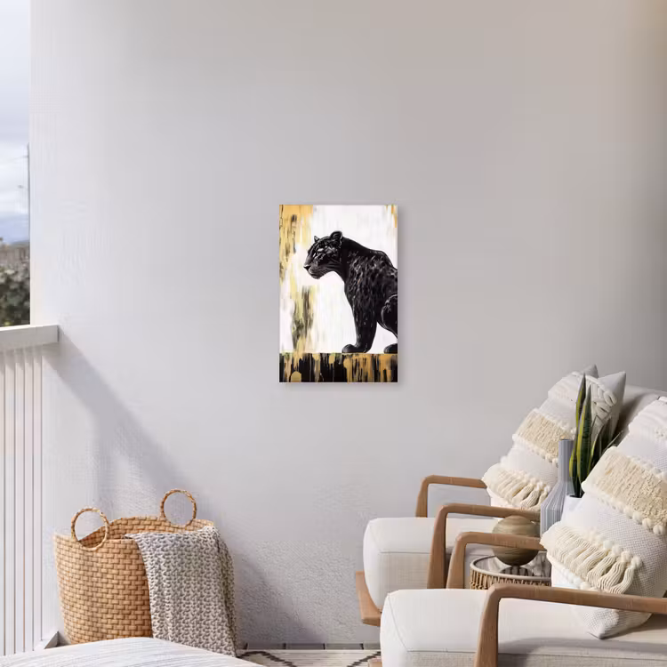 Panter - Zwart - Abstract - Goud Tuinposter op houten frame 2 cm dik klein -sfeer1