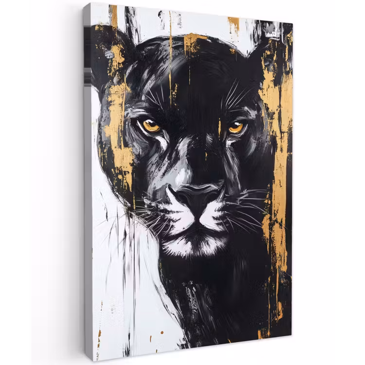Panter - Zwart - Abstract - Verfstreken Tuinposter op houten frame 2 cm dik klein -3d