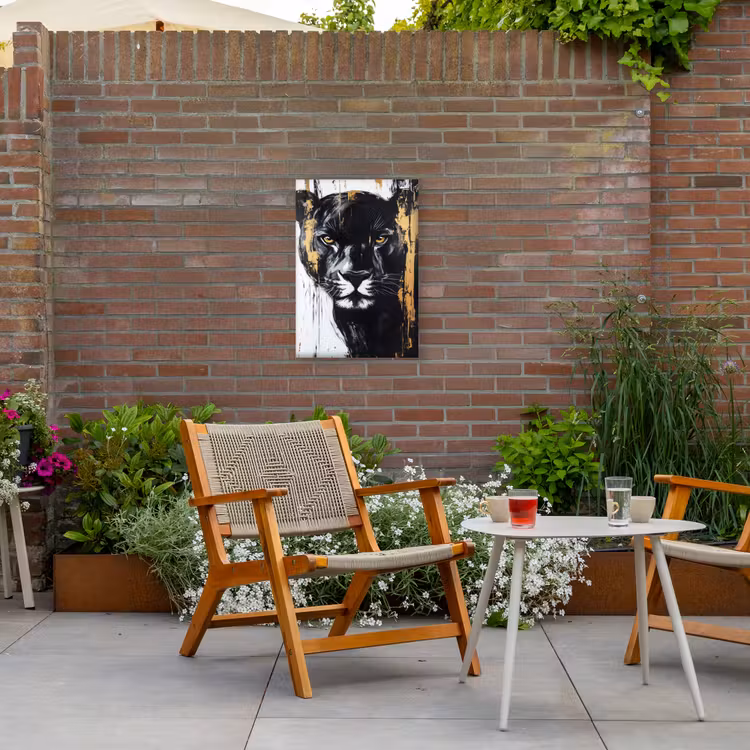 Panter - Zwart - Abstract - Verfstreken Tuinposter op houten frame 2 cm dik klein -sfeer3