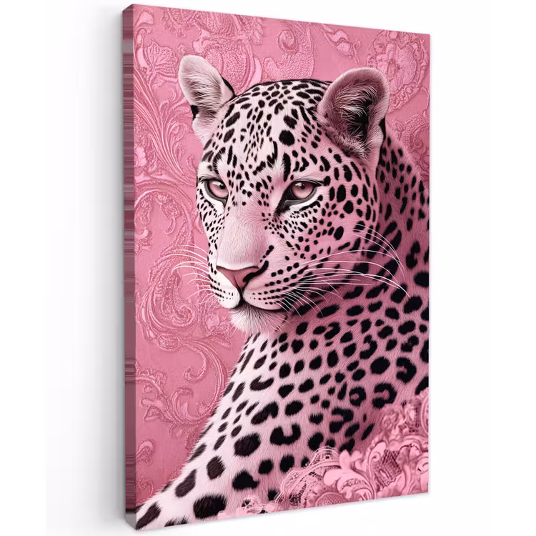 Panter - Luxe - Roze Tuinposter op houten frame 2 cm dik klein -3d