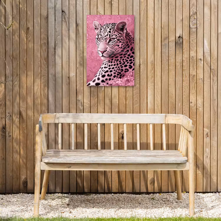 Panter - Luxe - Roze Tuinposter op houten frame 2 cm dik klein -sfeer4