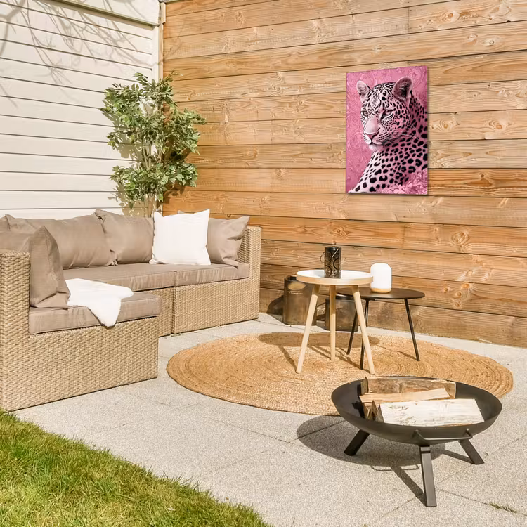 Panter - Luxe - Roze Tuinposter op houten frame 2 cm dik klein -sfeer2
