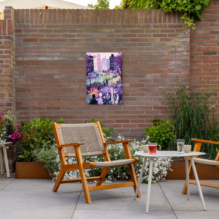 Park - Bomen - Bloemen - Gebouwen Tuinposter op houten frame 2 cm dik klein -sfeer3