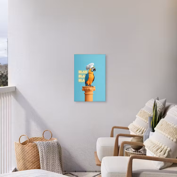 Papegaai - Koksmuts - Quote - Neon Tuinposter op houten frame 2 cm dik klein -sfeer1