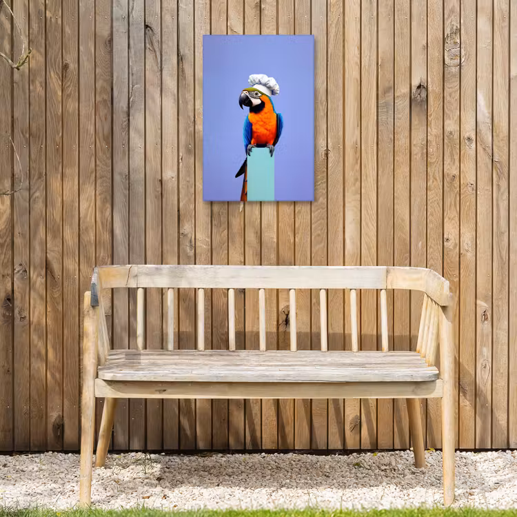 Papegaai - Koksmuts - Vogel - Leuk Tuinposter op houten frame 2 cm dik klein -sfeer4