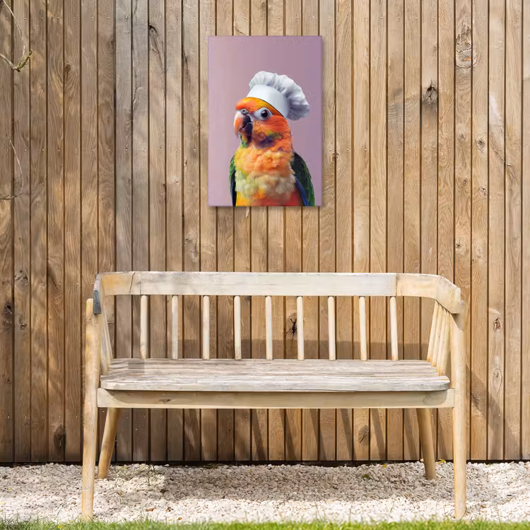 Papegaai - Koksmuts - Nieuwsgierig - Vogel Tuinposter op houten frame 2 cm dik klein -sfeer4
