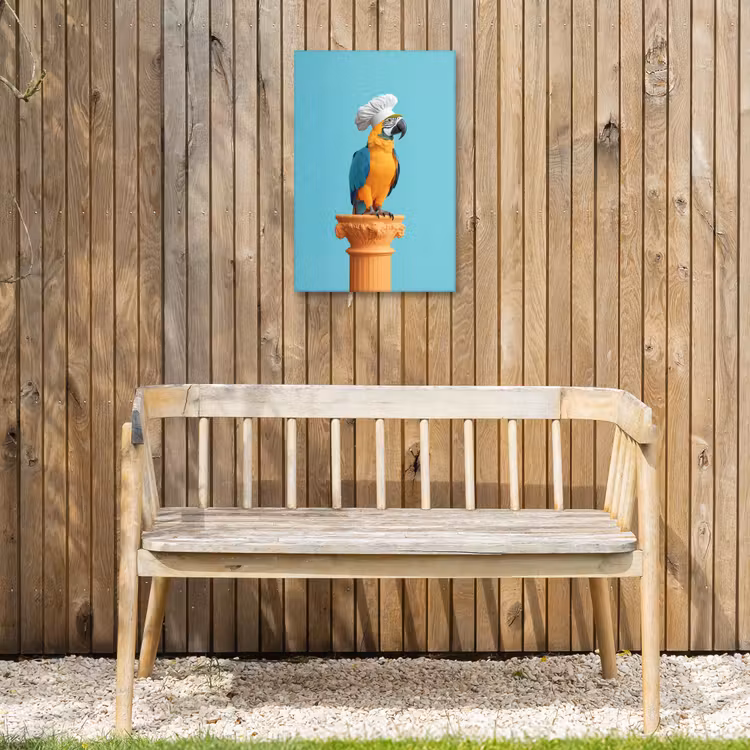 Papegaai - Koksmuts - Grappig - Vogel Tuinposter op houten frame 2 cm dik klein -sfeer4