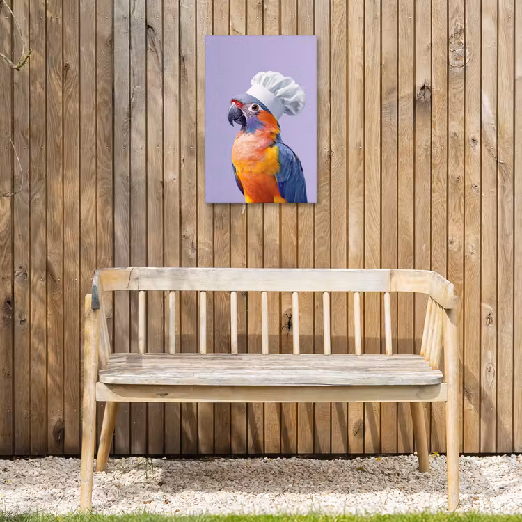 Papegaai - Koksmuts - Paars - Cute Tuinposter op houten frame 2 cm dik klein -sfeer4