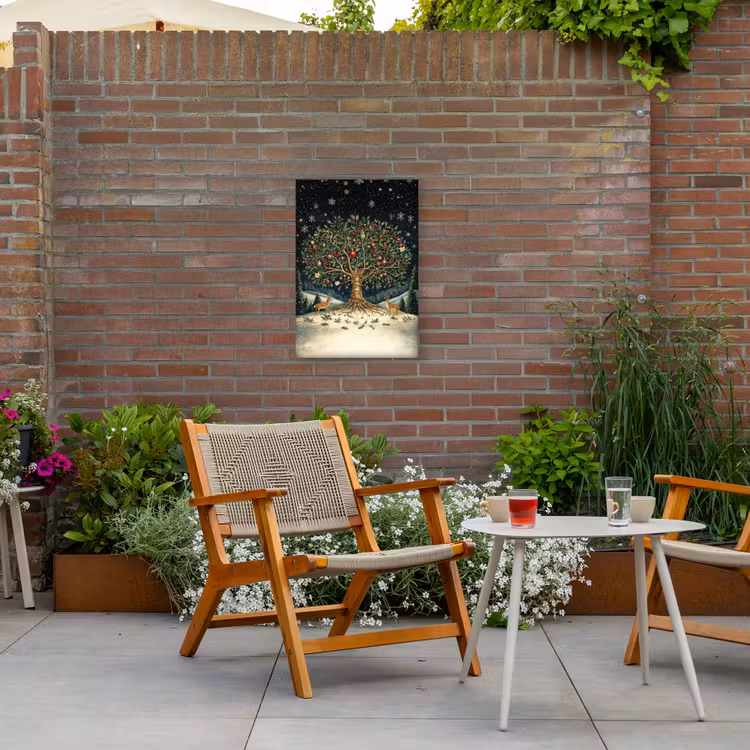 Feestboom - Winterhemel - Kleurrijk Tuinposter op houten frame 2 cm dik klein -sfeer3