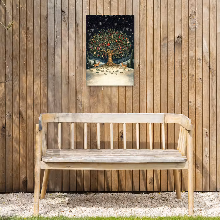 Feestboom - Winterhemel - Kleurrijk Tuinposter op houten frame 2 cm dik klein -sfeer4