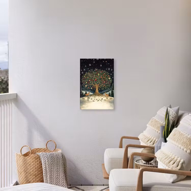 Feestboom - Winterhemel - Kleurrijk Tuinposter op houten frame 2 cm dik klein -sfeer1