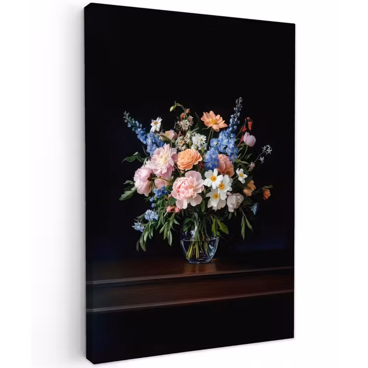Pastel - Bloemen - Glazen - Vaas Tuinposter op houten frame 2 cm dik klein -3d