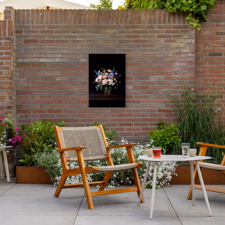 Pastel - Bloemen - Glazen - Vaas Tuinposter op houten frame 2 cm dik klein -sfeer3