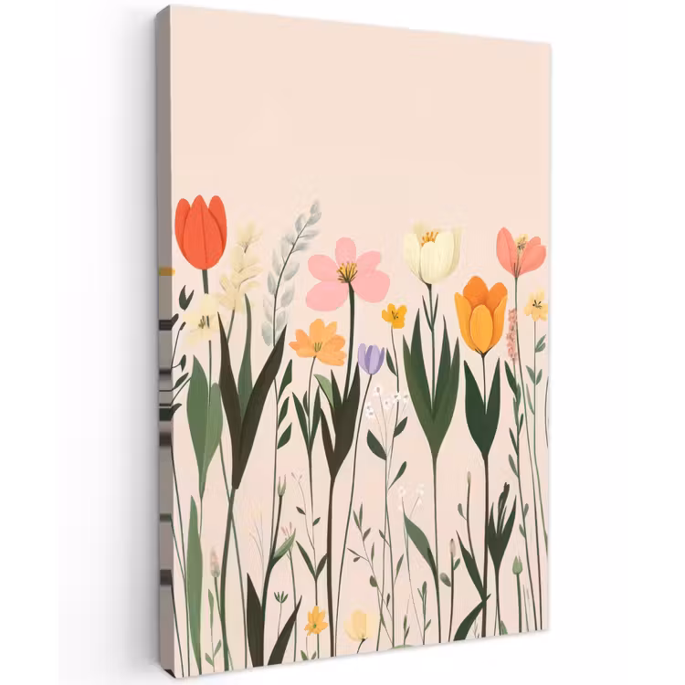 Pasteltinten - Bloemen - Illustratie Tuinposter op houten frame 2 cm dik klein -3d